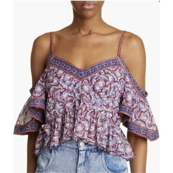 ISABEL MARANT ÉTOILE Garuva Top Size 42 (US 10) Babydoll Floral Off-Shoulder NWT - Picture 1 of 13